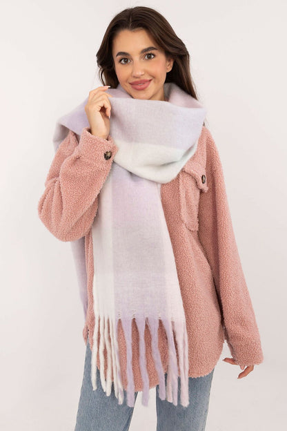 Luxurious 217 cm long AT polyester scarf featuring a classic check pattern and decorative tassels, perfect for winter elegance.