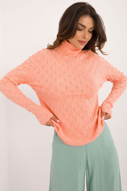 Elegant casual turtleneck sweater by AT, featuring a unique openwork pattern and soft viscose fabric, perfect for chic everyday wear.