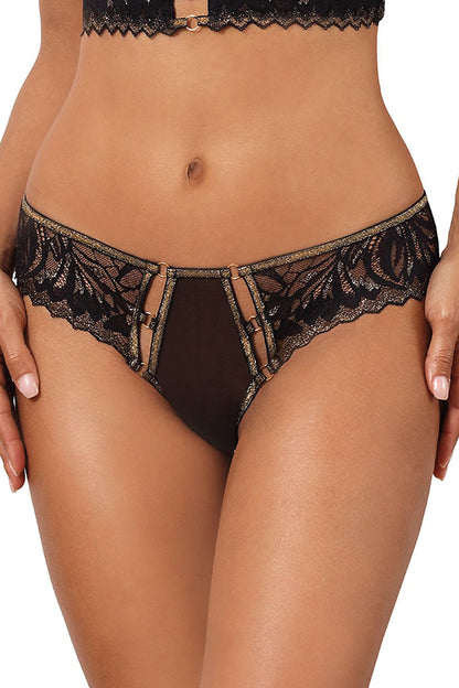 Axami Fancy T-Back Thongs showcasing luxurious floral lace and gold accents - perfect blend of elegance and sensuality.