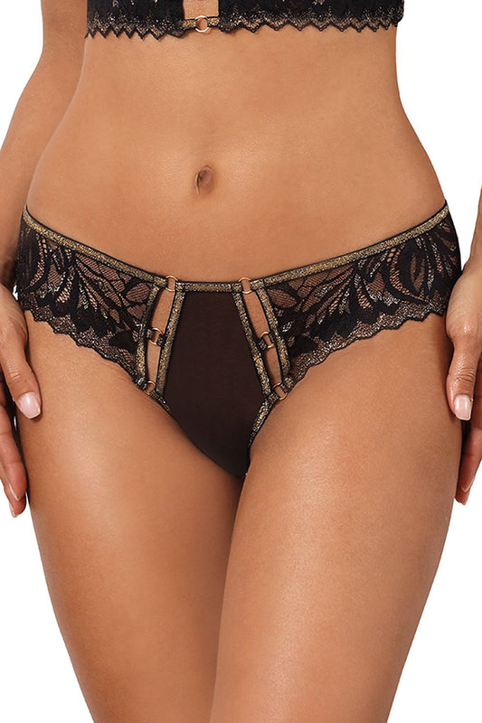 Axami Fancy T-Back Thongs showcasing luxurious floral lace and gold accents - perfect blend of elegance and sensuality.