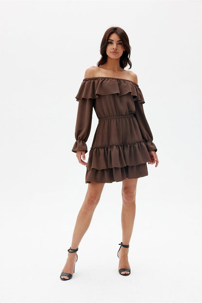 Sophisticated Morella Mini Dress designed by Roco Fashion, showcasing a flared skirt and exquisite ruffle details, perfect for various occasions.