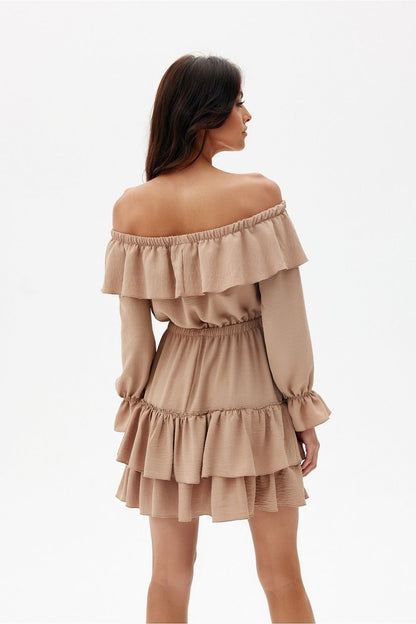 Stylish Morella Dress by Roco Fashion, featuring an adjustable neckline and a gracefully flared skirt, ideal for luxurious outings.