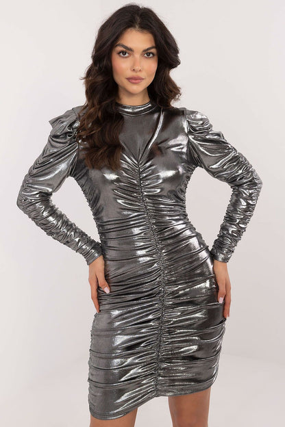 Elegant mini dress by Italy Moda featuring a pencil cut, long sleeves, and a round neckline, perfect for sophisticated occasions.