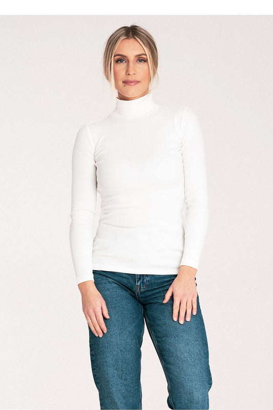 Luxury cotton turtleneck by Figl, featuring long sleeves and a lightly ribbed design, perfect for sophisticated layering in cooler weather.
