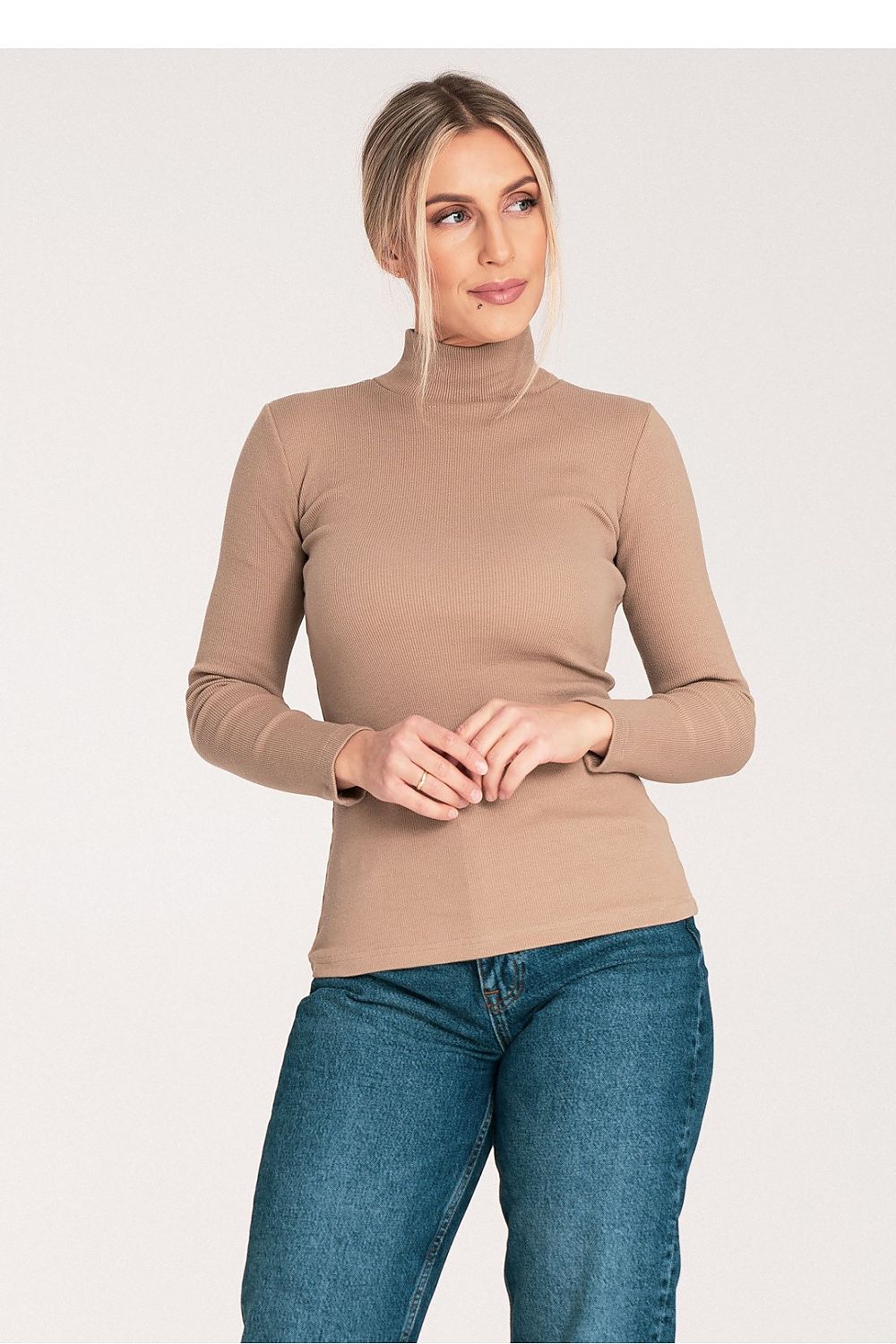 Stylish Figl cotton turtleneck top with long sleeves, designed with a subtle ribbed texture for an elegant appearance.