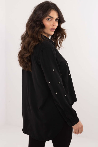 Elegant long sleeve women's shirt with zircon details by Italy Moda, showcasing a timeless classic fashion perfect for formal occasions and versatile outfits.