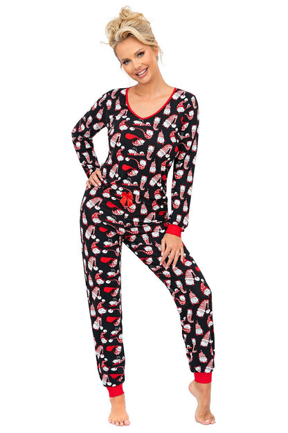 Stylish long sleeve V-neck top of Christmas-themed pyjamas by Donna, made with 100% soft cotton for ultimate comfort during the festive season.