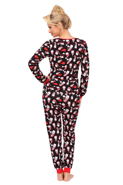 Elegant printed pants of Donna's women's Christmas pyjamas set, featuring ribbed cuffs and an elastic waistband, designed to provide a perfect fit for winter relaxation.
