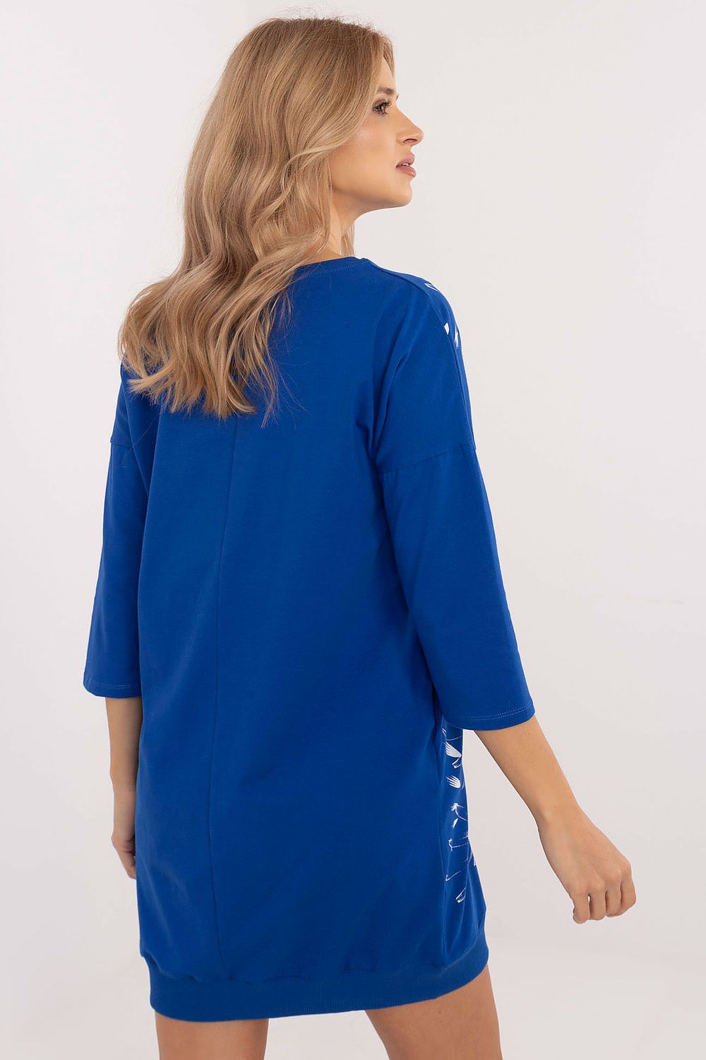 Elegant women's floral print cotton-spandex tracksuit daydress by Relevance, designed for ultimate comfort and style, featuring a soft stretchy fabric and functional side pockets.