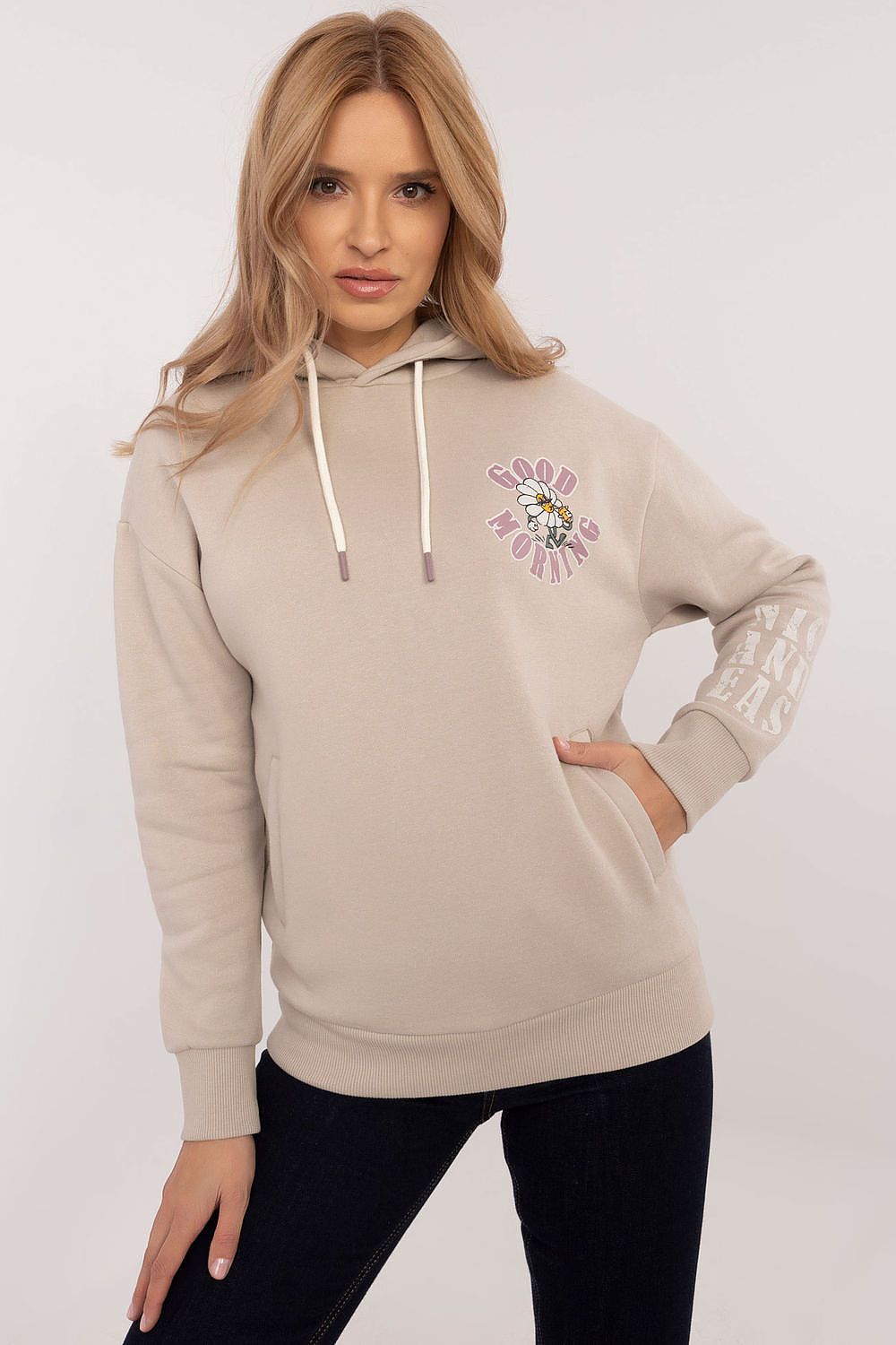 Elegantly designed Sublevel Women's Casual Sweatshirt featuring unique prints, crafted from a soft cotton-polyester blend, perfect for a luxurious everyday look.