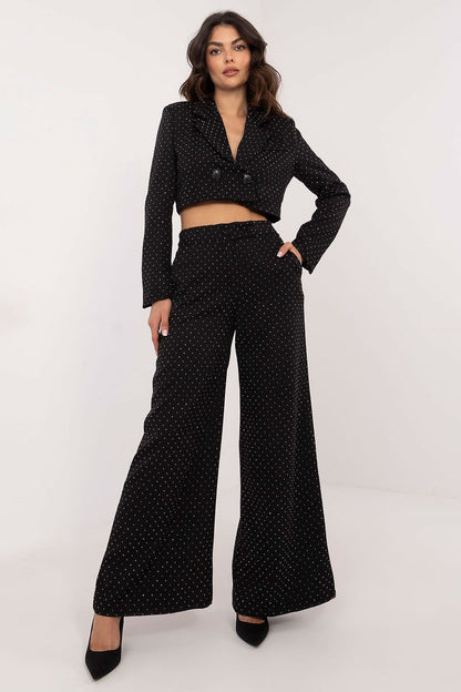 Elegant wide leg palazzo pants with sequins by Italy Moda, showcasing luxurious fabric and sophisticated design, ideal for formal events.