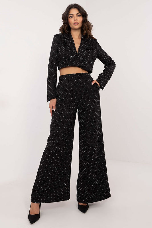 Elegant wide leg palazzo pants with sequins by Italy Moda, showcasing luxurious fabric and sophisticated design, ideal for formal events.