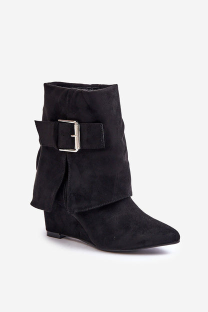 Luxurious Eco-Suede Buskin Boots with a modern design by Step in Style, showcasing an upscale buckle and sophisticated pointed toe for chic autumn-winter fashion.