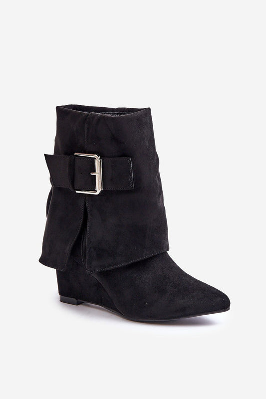 Luxurious Eco-Suede Buskin Boots with a modern design by Step in Style, showcasing an upscale buckle and sophisticated pointed toe for chic autumn-winter fashion.