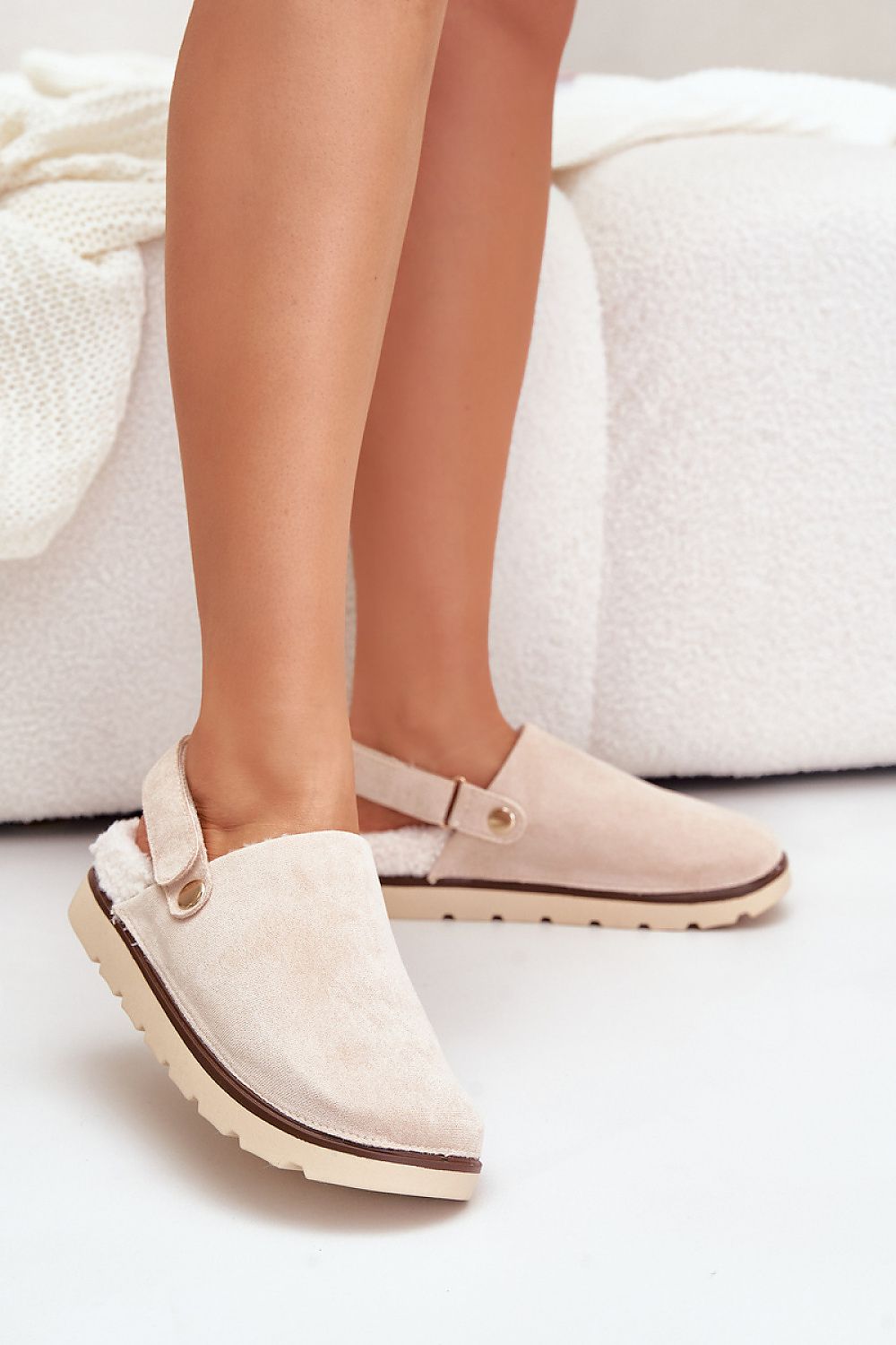 Luxury Women's Eco-Suede Platform Slippers with Sheepskin Lining by Step in style, perfect for cold days