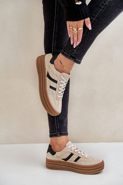 Elegant women's suede sneakers from Step in Style featuring a rounded toe design, perfect for casual and semi-formal wear.