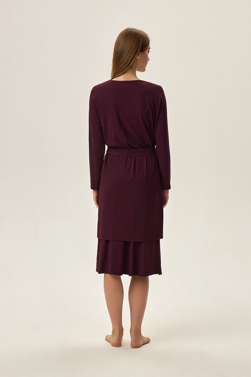 Elegant Henderson Purple Fleur Bathrobe, showcasing a delicate deep V-shaped neckline and slim fit, perfect for both lounging and travel.