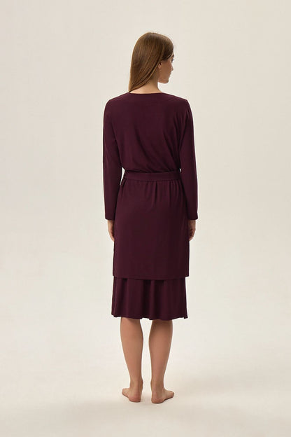 Elegant Henderson Purple Fleur Bathrobe, showcasing a delicate deep V-shaped neckline and slim fit, perfect for both lounging and travel.