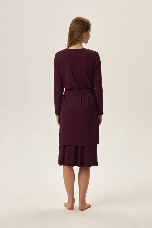 Elegant Henderson Purple Fleur Bathrobe, showcasing a delicate deep V-shaped neckline and slim fit, perfect for both lounging and travel.