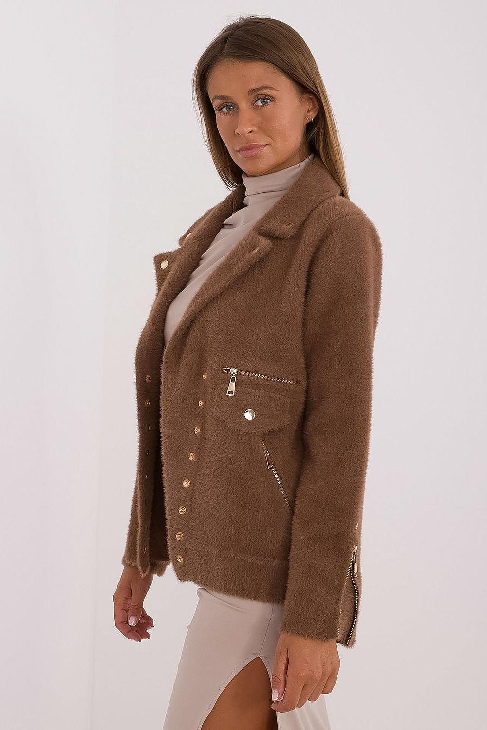 Luxurious women's jacket by MBM, crafted from a high-quality wool blend, featuring a modern design ideal for cold days.