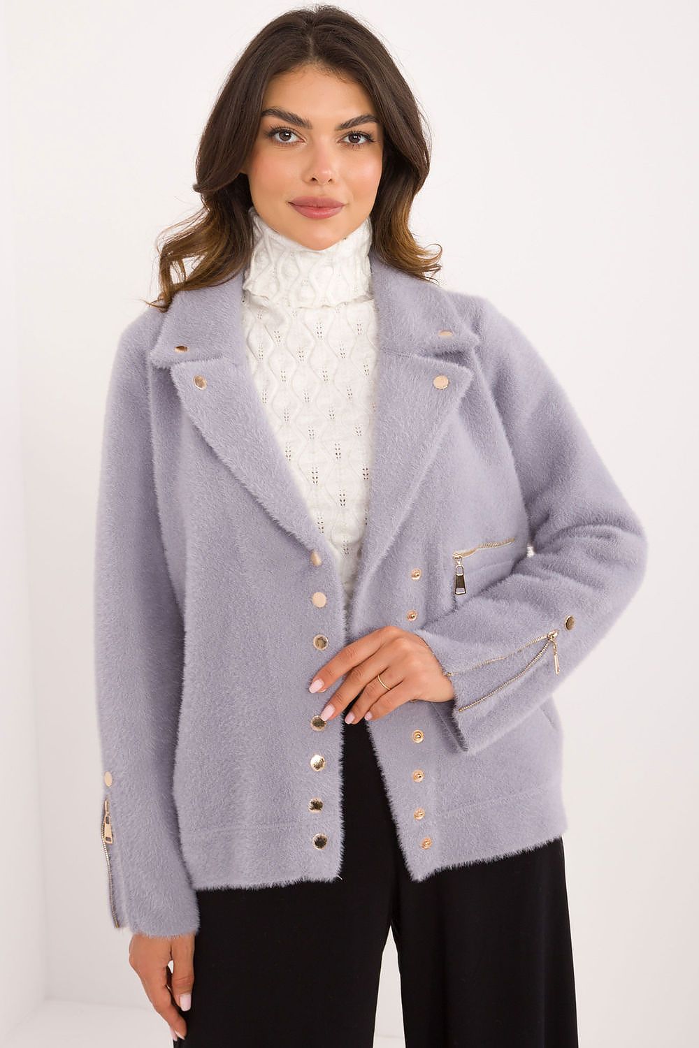Sophisticated MBM wool blend jacket for women, designed for warmth and style with a contemporary zip detailing.