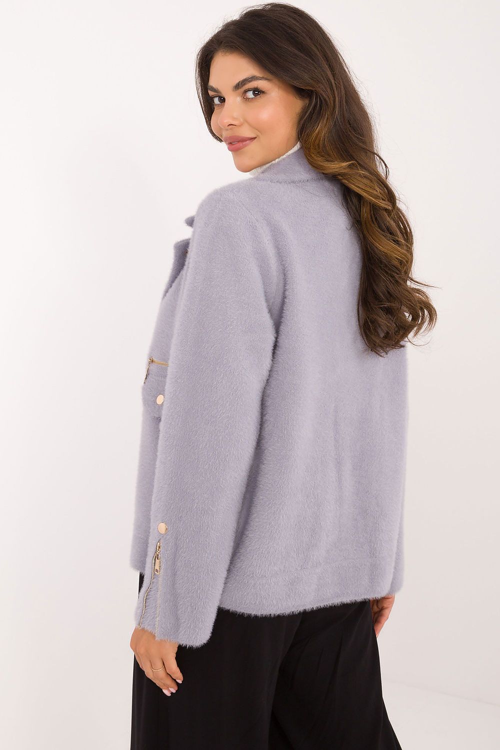 Elegant women's wool blend jacket MBM featuring zippered sleeves, perfect for autumn and winter styling.