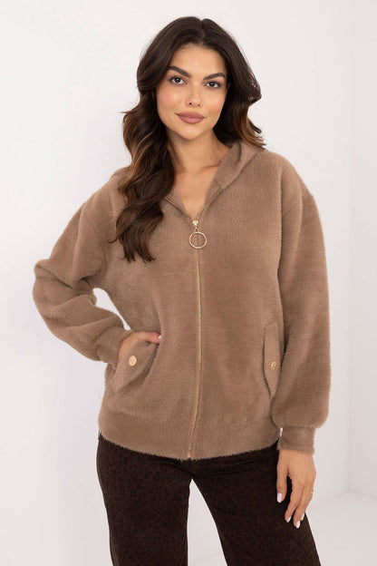 Luxury women's jacket by MBM in EU Size 0, crafted from a premium wool blend with angora, featuring a stylish zipper closure, perfect for elegant and casual cold-weather outfits.