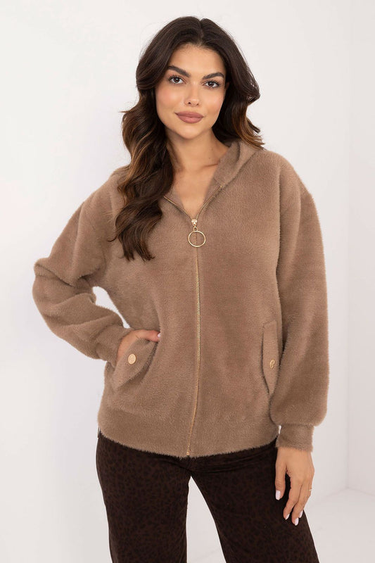 Luxury women's jacket by MBM in EU Size 0, crafted from a premium wool blend with angora, featuring a stylish zipper closure, perfect for elegant and casual cold-weather outfits.