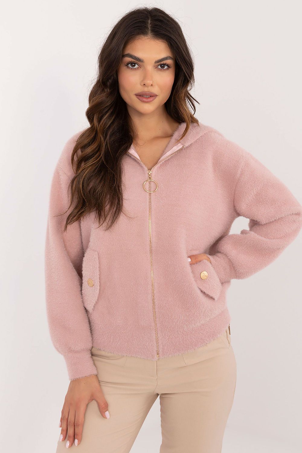 Back view of the MBM luxury women's jacket, highlighting the sophisticated wool blend fabric.