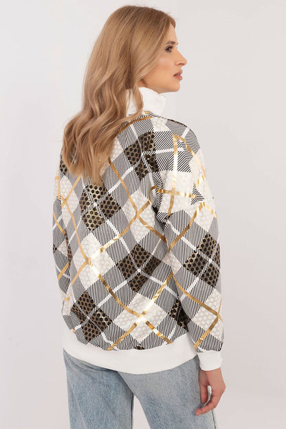 Factory Price presents a fashionable women's casual sweatshirt with a unique check pattern, ideal for achieving effortless style and comfort.