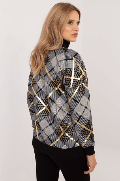 Fashionable women's zip collar sweatshirt by Factory Price, crafted from soft cotton blend, adorned with a distinctive check design for an effortlessly stylish look.
