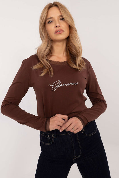 Stylish women's blouse with round neckline and long sleeves, perfect for everyday and work wear, crafted from high-quality cotton blend - Factory Price.