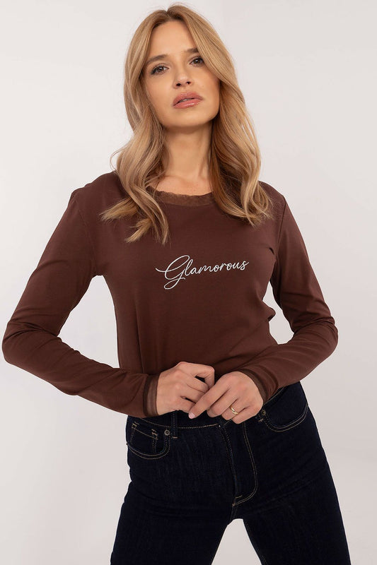 Stylish women's blouse with round neckline and long sleeves, perfect for everyday and work wear, crafted from high-quality cotton blend - Factory Price.