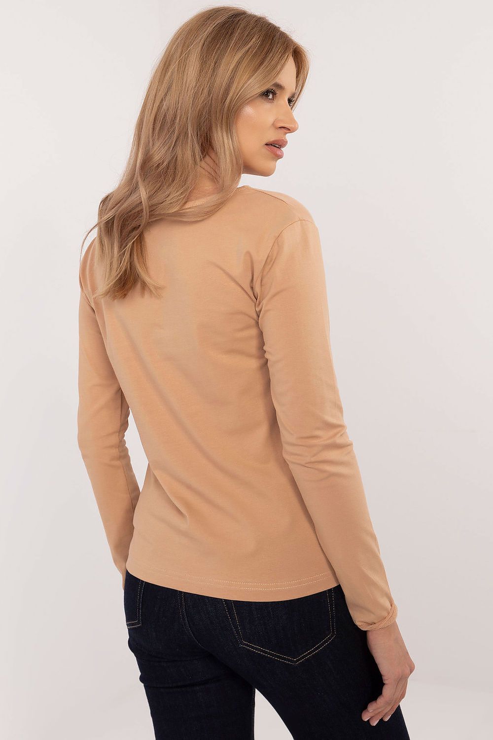 Stylish Women's Blouse with Long Sleeves and Classic Round Neckline by Factory Price, perfect for everyday wear in premium cotton and elastane.