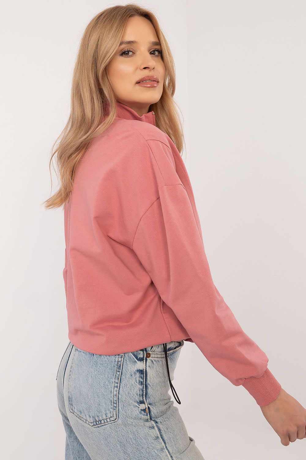 Elegant women's sweatshirt with zippered collar by Factory Price, showcasing modern style and practicality, made from high-quality cotton blend.