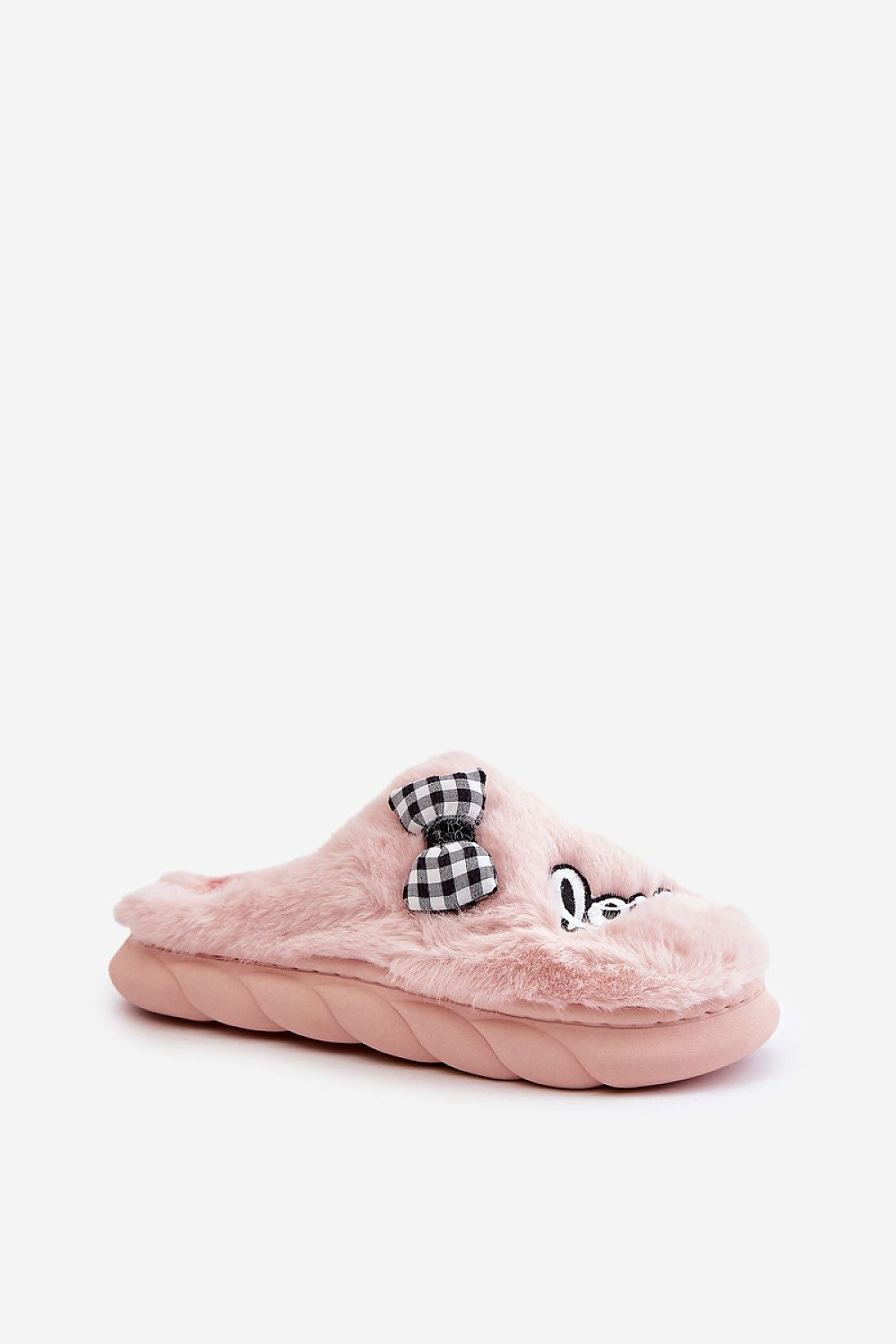 Elegant women's fur slippers featuring delicate bow and charming patches, designed by Step in style for comfort and luxury.