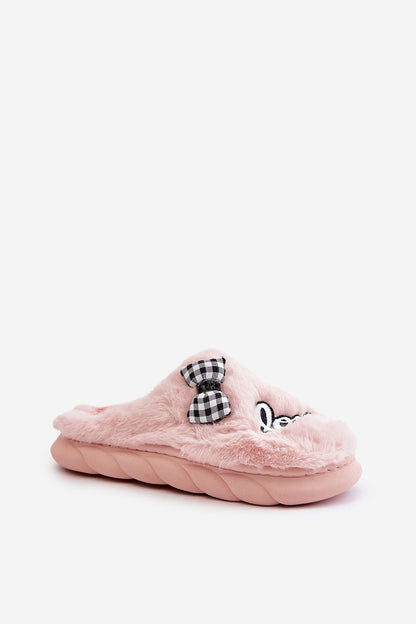 Elegant women's fur slippers featuring delicate bow and charming patches, designed by Step in style for comfort and luxury.
