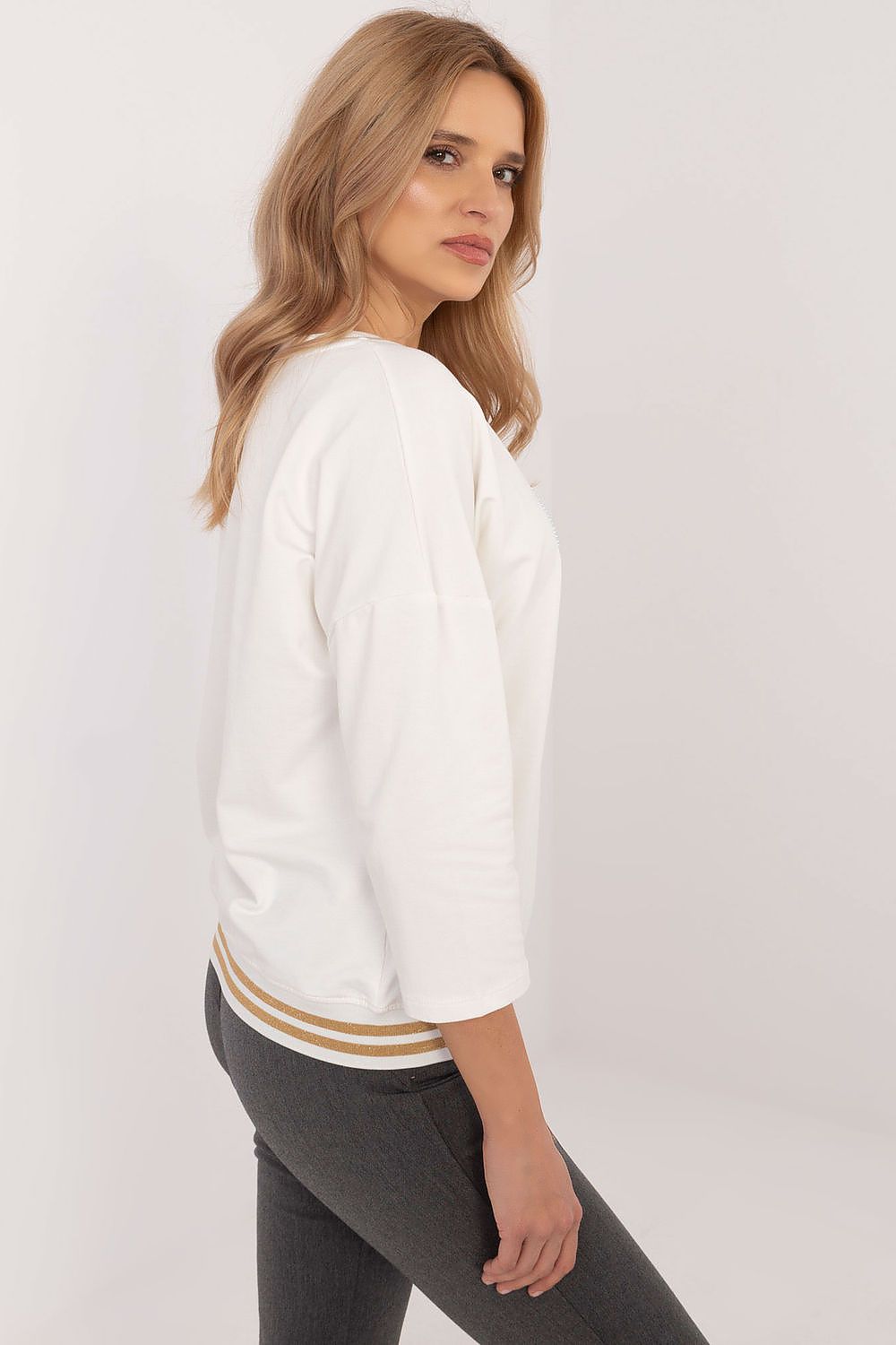 Elegant casual blouse adorned with rhinestone print, available in EU sizes S to XL by Factory Price, made of 95% cotton and 5% spandex.