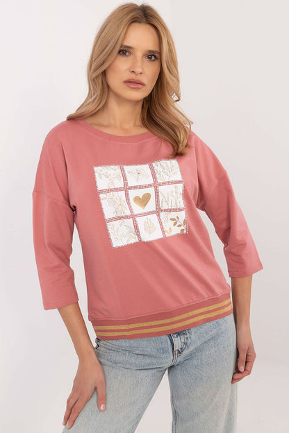 Elegant casual blouse featuring a rhinestone print, crafted from 95% cotton and 5% spandex, by Factory Price.