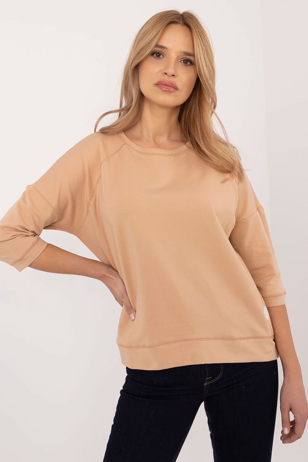 Luxurious Universal Casual Blouse with 3/4 sleeves by Factory Price, made from soft cotton and spandex for elegant everyday style.