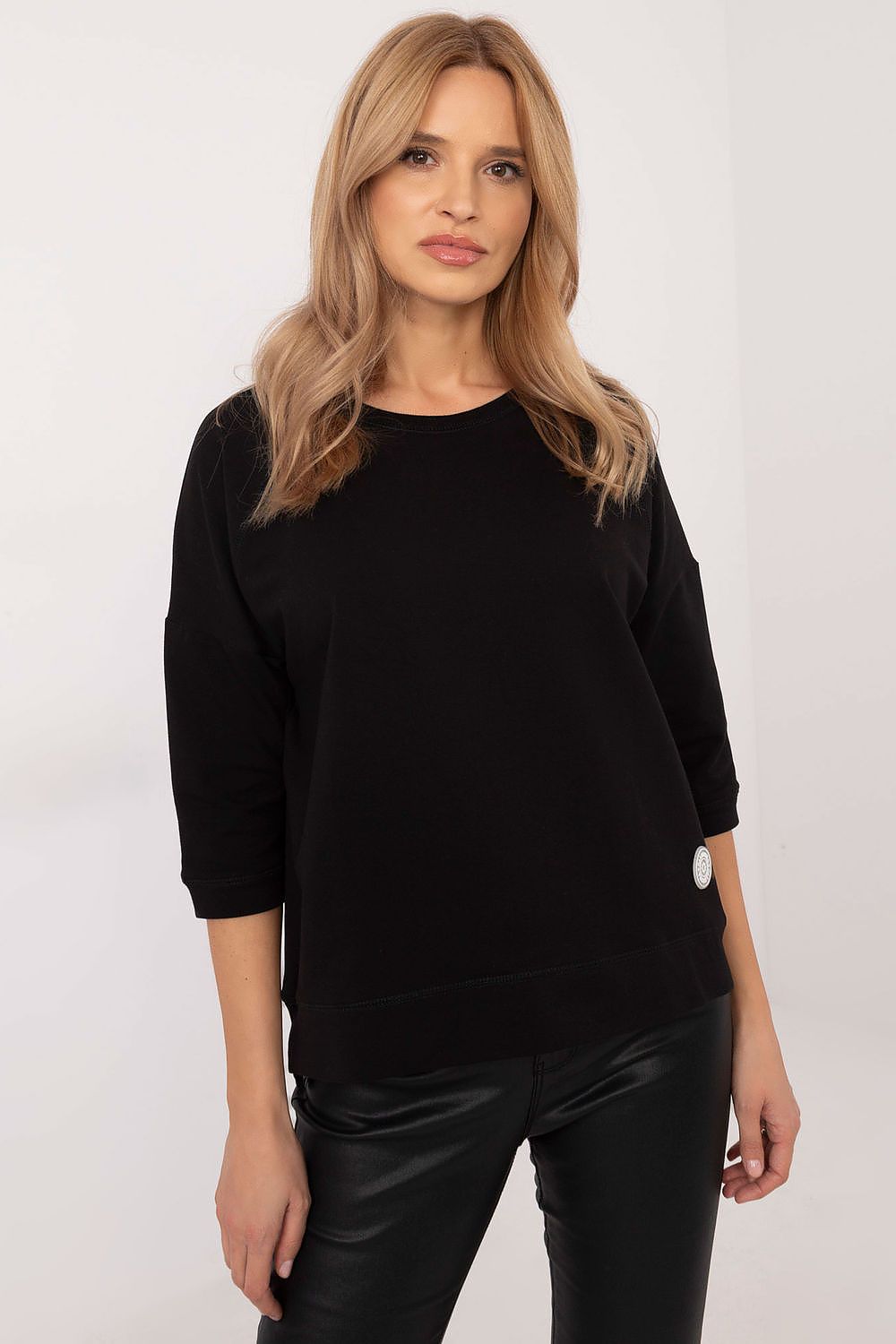Elegant universal blouse with 3/4 sleeves made from soft cotton and spandex by Factory Price, ideal for casual chic styling.