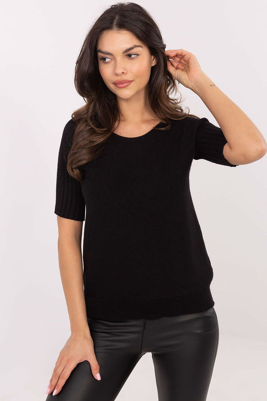 Italy Moda Women's luxurious short sleeve sweater in a soft viscose blend, perfect for casual elegance and styled for versatile occasions.