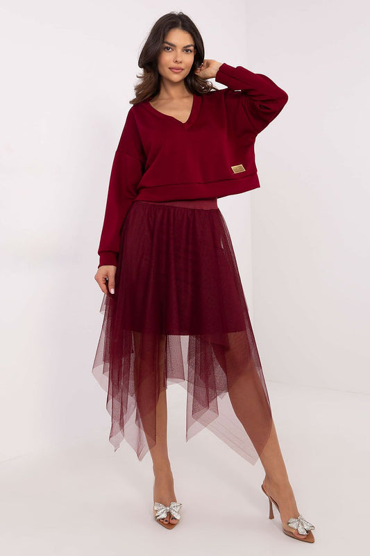 Luxury women's long-sleeved blouse from Italy Moda, featuring a stylish V-neck design, perfect for a feminine and elegant outfit.