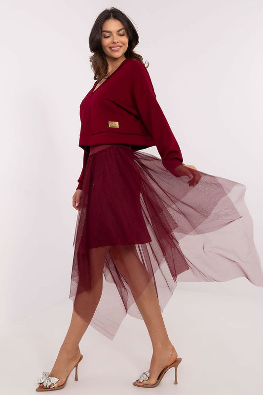 Elegant tulle midi dress from Italy Moda, designed with spaghetti straps and a round neckline, ideal for chic occasions.