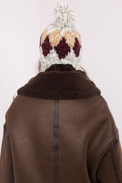 Warm and chic ear hat for women, featuring a unique geometric pattern, crafted by AT for ultimate winter style.