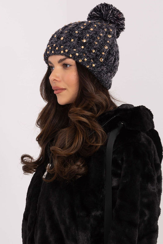 Chic winter cap for women by AT, showcasing a luxurious design with soft acrylic material and decorative zircon embellishments.