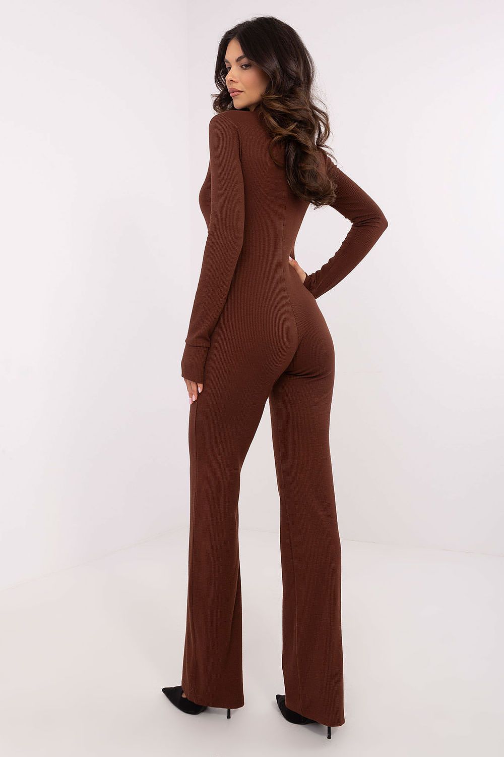 Side view of the Lakerta Women's Jumpsuit illustrating the long sleeves and elegant silhouette, perfect for a fashionable yet comfortable lifestyle.
