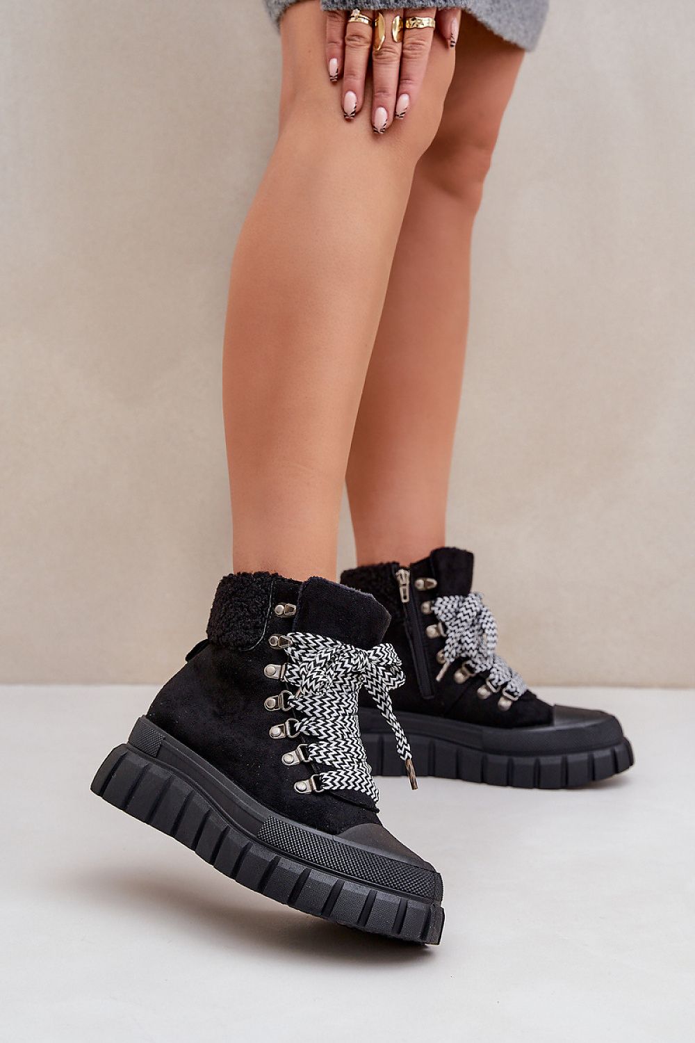 Luxury women's eco-suede trapper boots by Step in Style, featuring a chic lacing design and additional zipper closure for enhanced comfort and elegance.
