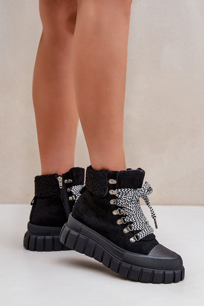 Elegant women's eco-suede trapper boots with sheepskin detailing by Step in Style, perfect for a fashionable winter look and available in sizes EU 36-41.