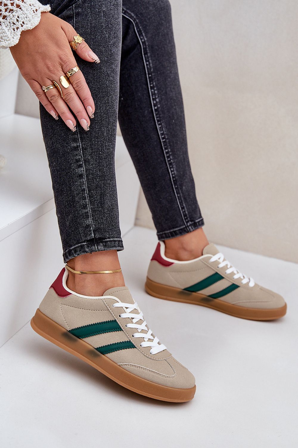 Step in Style's luxurious women's low-top sneakers made from eco suede, designed with rounded toes and available in elegant sizes EU 36-41.